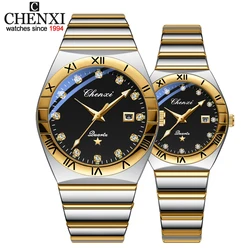 Mode Chenxi Luxe Quartz Paar Voor Mannen Vrouwen Kalender Wijzerplaat Casual Horloges Klokken Volledig Roestvrij Staal Originele Polshorloges