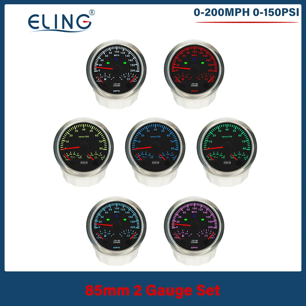 

ELING 85 мм 0-120 мАч 0-200 МПач GPS Спидометр Универсальный + 8000 об/мин Тахометр с давлением масла Температура воды Вольтметр уровня топлива 12 В