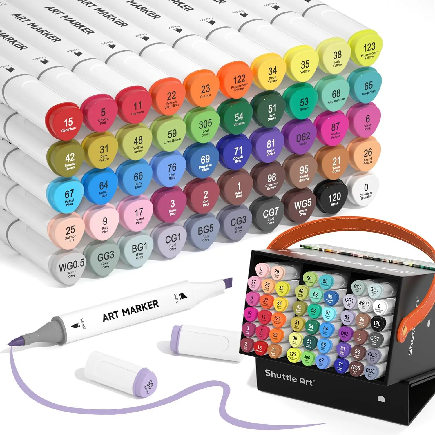 

Shuttle Art Alcohol Markers, Dual Tip Brush & Chisel Set, 50 Colors with Blender and Case for Illustration and Coloring