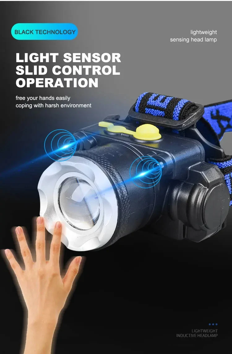 Induction headlight for night fishing, rechargeable strong light LED head mounted work light, portable mini