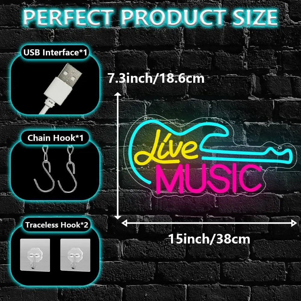 لايف الموسيقى النيون لجدار ديكور فني الغيتار LED ضوء لغرفة النوم ملهى ليلي بار نادي الحفلات الموسيقى استوديو هدية للرجال في سن المراهقة