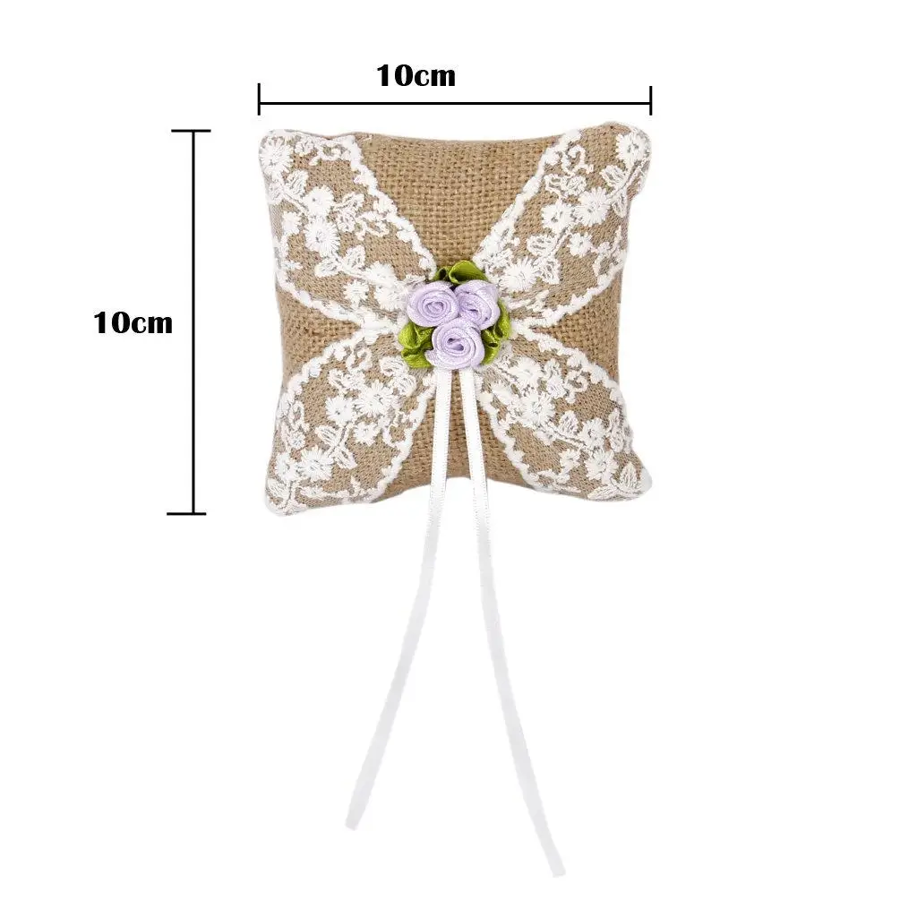 Wedding Ring Bearer Pillow Beach 10x10cm Satin Ribbon Five-Pointed Star Buckle Ring Holder Keepsake