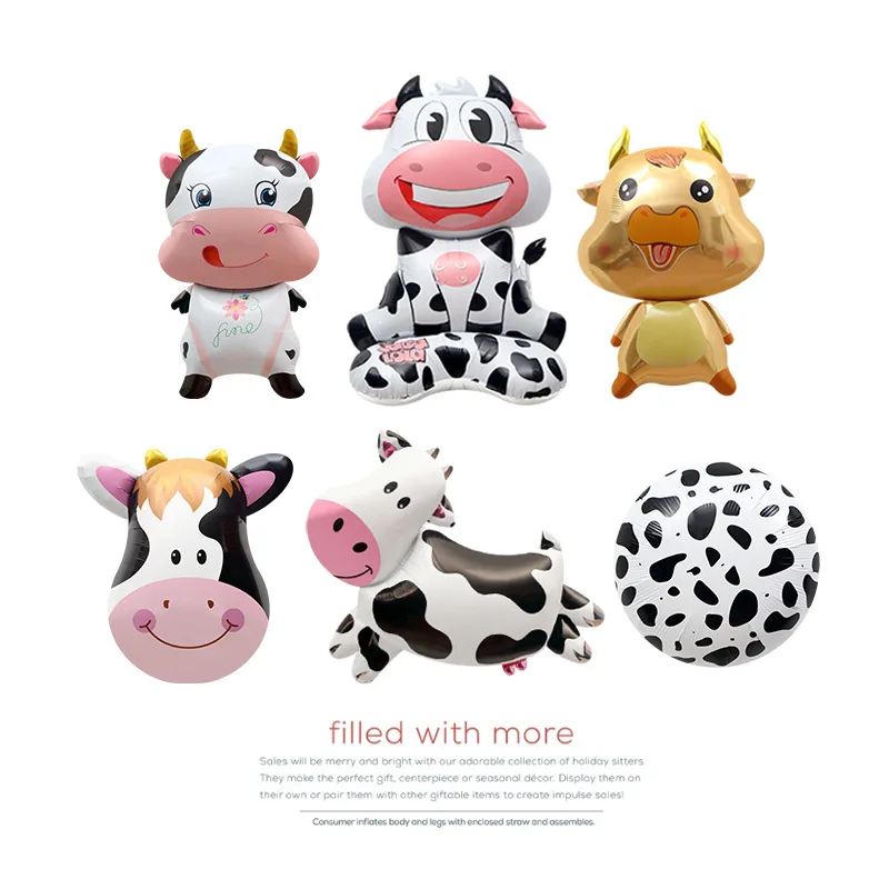 New 4D Cow Balloons Baby Shower Girl One 1st Birthday Barnyard Farm Animal Theme Party Decorations Supplies