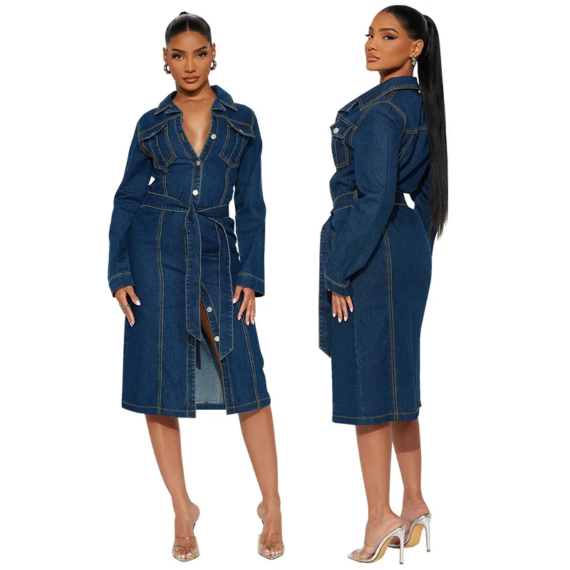 

218625 New European and American Fashion Women's Wear New Long-Sleeved Mid-Length Dress Factory