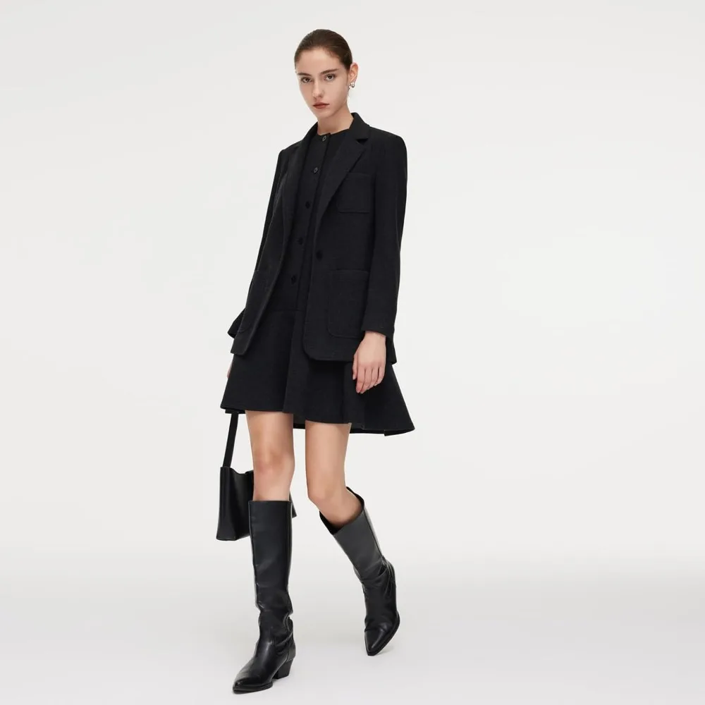 

Женский трикотажный комплект платьев, мини-платье трапециевидной формы с круглым вырезом «рыбий хвост» и пиджак с длинными рукавами, костюм-куртка, черный комплект из двух предметов