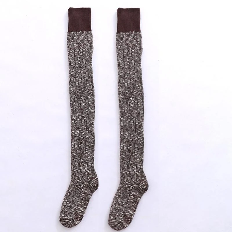 

Женские зимние удлиненные чулки до бедра контрастного цвета, массивные вязаные крючком сапоги выше колена, носки, гетры 15UB