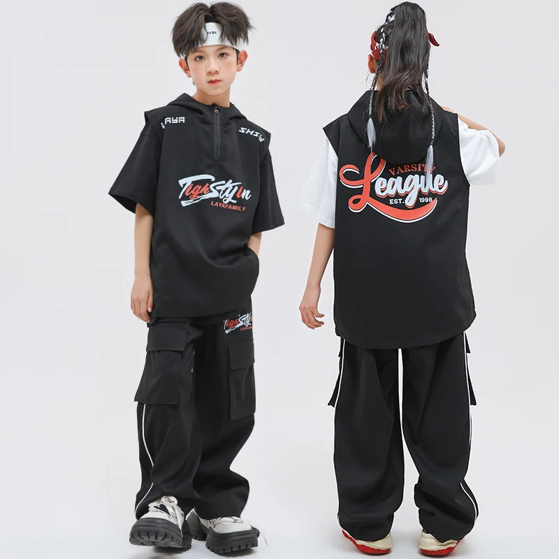 Kids Hip Hop Clothing Streetwear Outfits Crop Tank Tops Casual Patch Cargo Pants for Girls Jazz Dance Costumes Stagewear Clothes