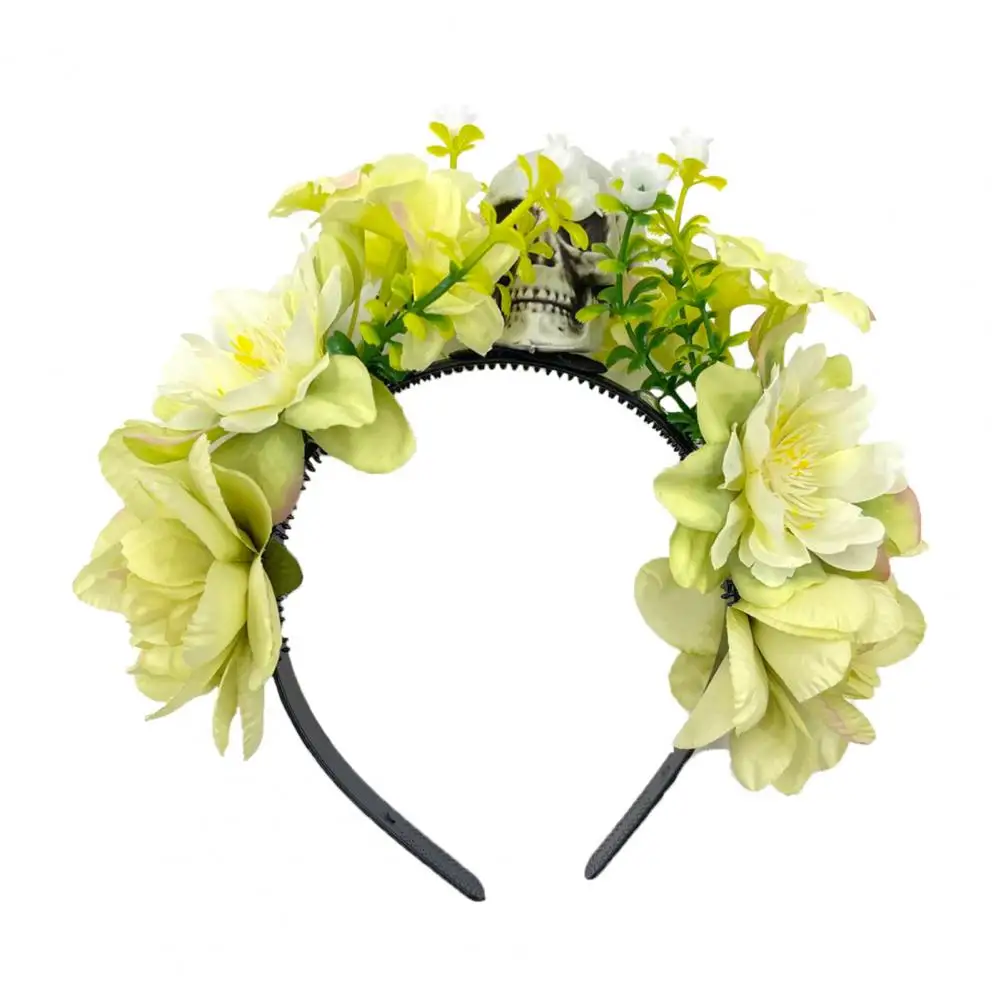 

Polyester Fabric Headband Halloween Skull Flower Headband with Simulation Rose for Women Dark Style Hair for Cosplay for Women