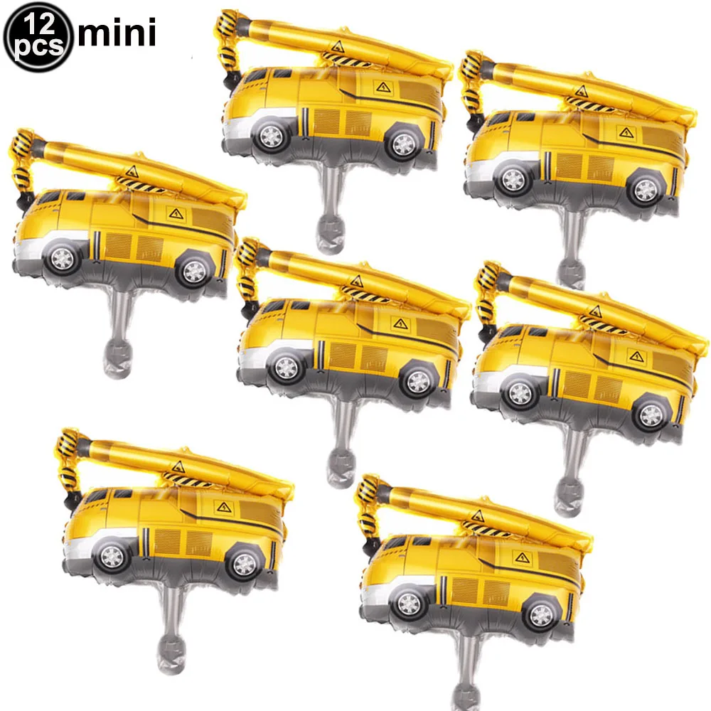 Construction Birthday Party Decor 12pcs Mini Construction Foil Balloon Boys Tractor Balloon Truck Vehicle Birthday Party Balloon