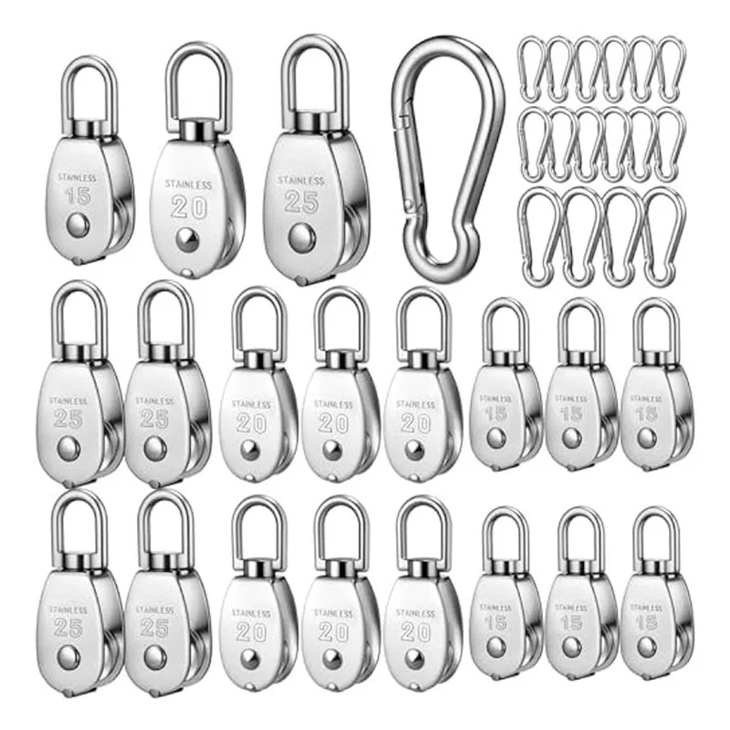 

A59Z-16Pcs M15 M20 M25 Single Pulley Block,Stainless Steel Swivel Pulley Wire Rope Hanging Pulley Wheel For Wire Rope Loading