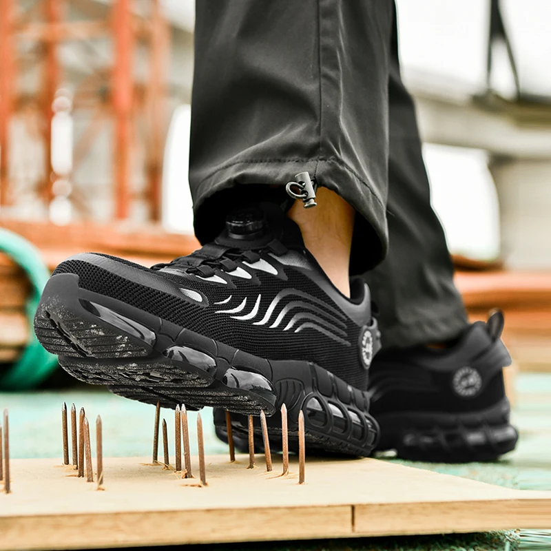 회전 버튼 신형 안전화 남성용 방진 방수 작업화 패션 남성 스포츠화 보안 보호 부츠 남성용