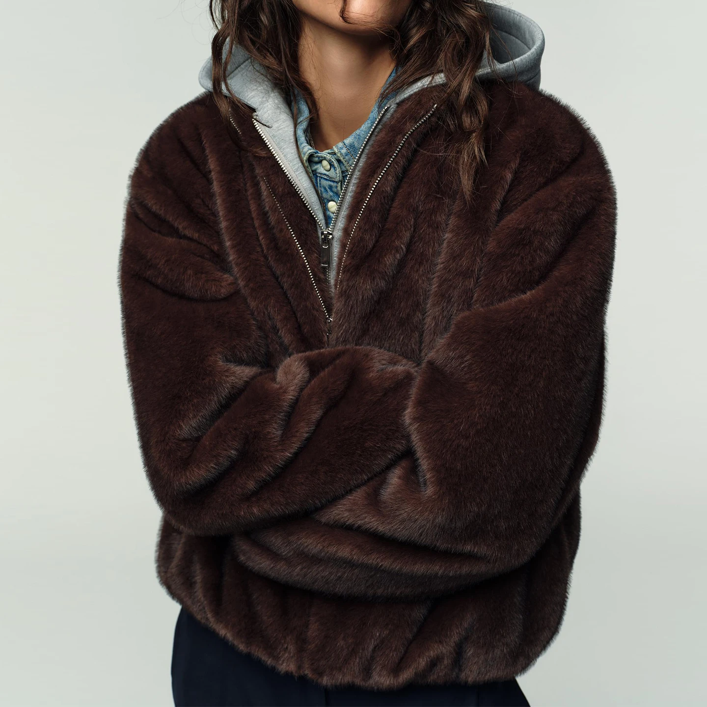 Z 2025 novo faion retalhos piloto jaet casaco feminino stand fit longo sve fechamento com zíper casual outerwear