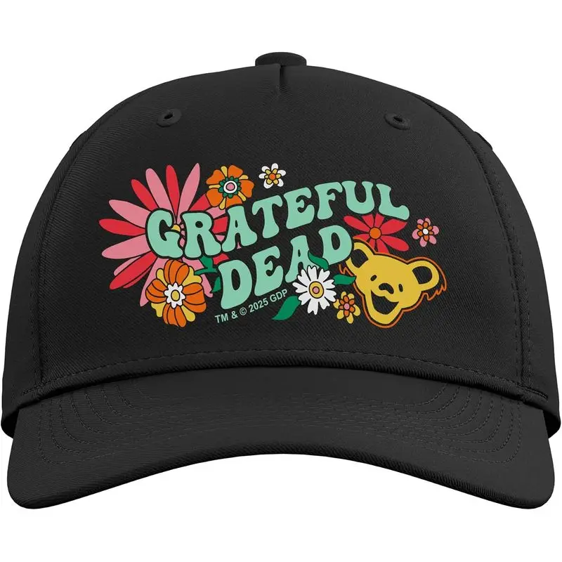 Groovy Colorful Flowers and Bear Vintage Band Adjustable Baseball Hat