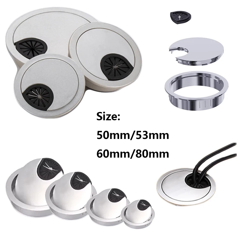 2/5pcs Zinc Alloy Wire Hole Cover Outlet Port Table Computer PC Desk Round Cable Grommet Line Holder 50mm/53mm/60mm/80mm