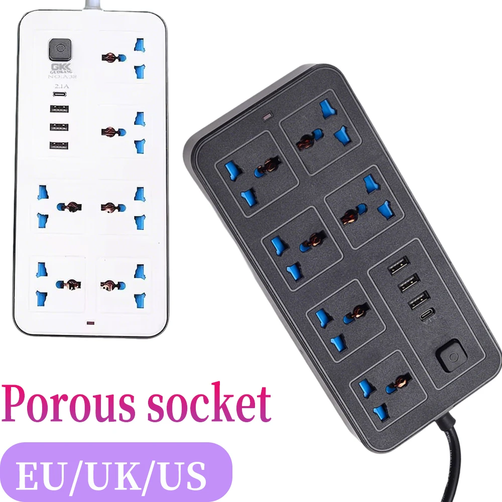 Power Multi Tap Universal Plug EU US UK Outlet Power Strip AC Type C USB Port Charge Electrical Socket with 1.8m Extension Cord