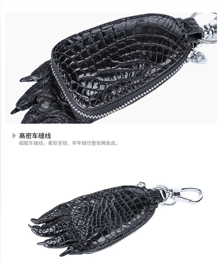 100% Genuine crocodile skin car key wallet case alligator leather purse zipper closure