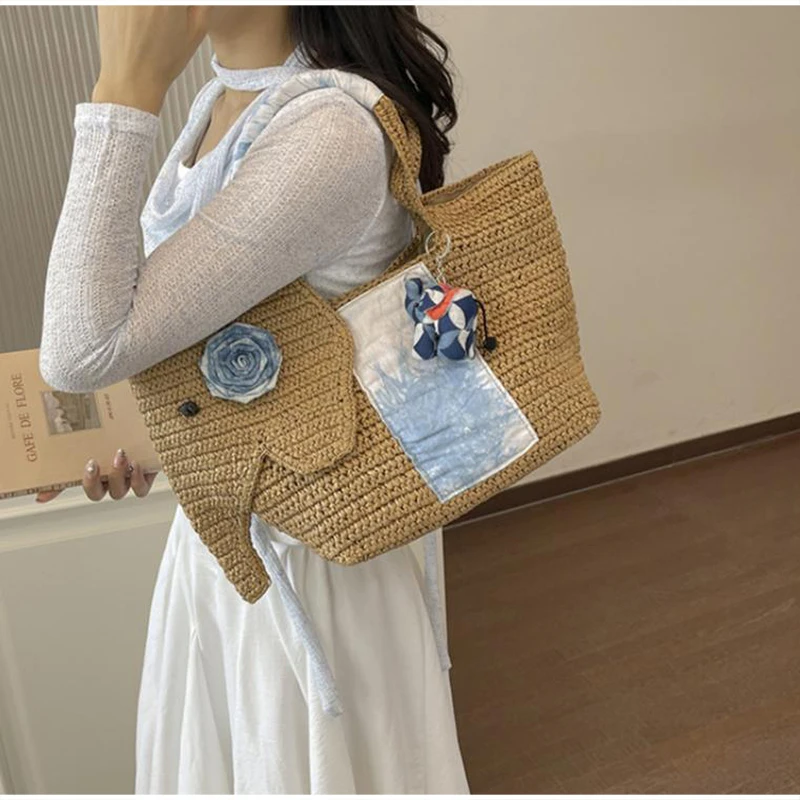 Elefantenförmige Schultertasche, Damen-Raffia-Strohtasche, Sommer-Strand-Urlaubstasche, Modische Chic-Tasche – Detail 15