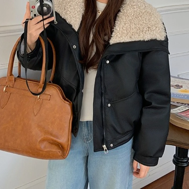 Fashion Commuter Cotton-padded Jacket Short Artificial Lambswool Lapels in Autumn and Winter 2025 Women's Cotton-padded Jacket