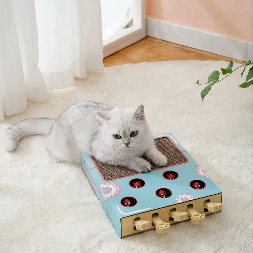 New Wooden Miaofairy Cat Toy 3-in-1 Funny Cat Scratcher Sturdy Whack A Mole Pet Cat Interactive Toy Pet Cat Supplies