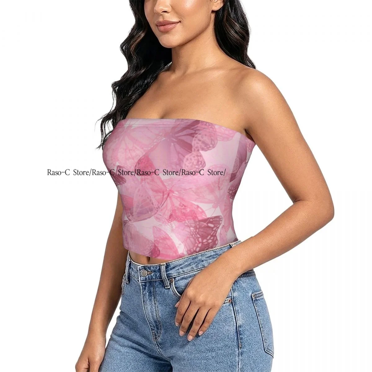 Women Shirt Summer Strapless Backless Tops Abstract Monochrome Butterflies Background Flying Butterfly Sleeveless Vest