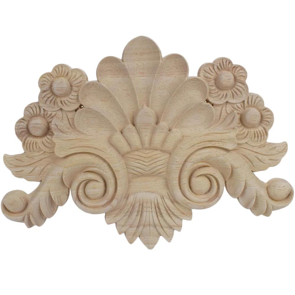 Vintage Wood Carved Corner Onlay Applique Unpainted Furniture Decorative Statues Wooden Sculptures House Antique Home Decor
