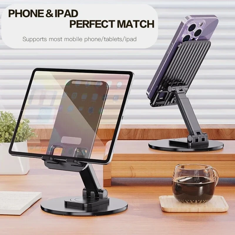 

Universal Phone Stand On Desk 360° Rotating Multi-Angle Non-Slip Metal Base Foldable For Office,For iPhoneXiaomi Samsung