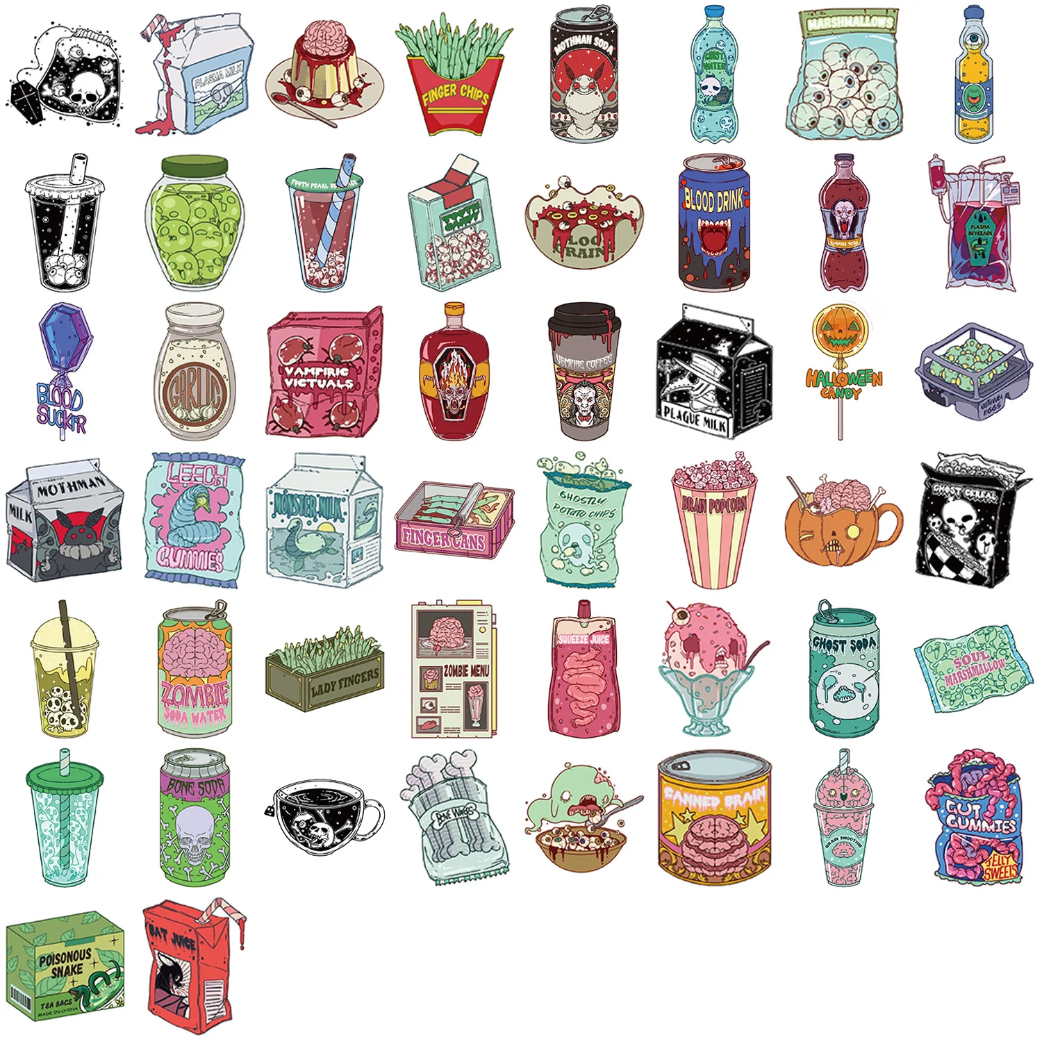 50 pçs zumbi comida adesivo para portátil telefone bagagem scrapbook guitarra capacete de bicicleta diy decoração adesivo legal engraçado decalque