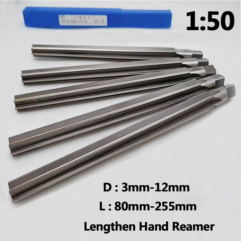 1:50 Taper Reamer HSS High Speed Steel Lengthen Straight Shank Hand Reamer 3-12mm Drilling Hole Tool