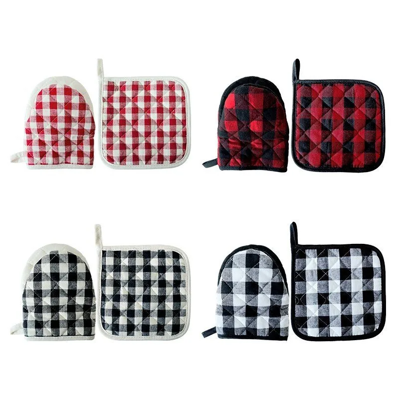 1Pc Red Black Plaid Grid Duckbill Insulation Glove Pad Table Mat Microwave Oven Mitts Baking Tool