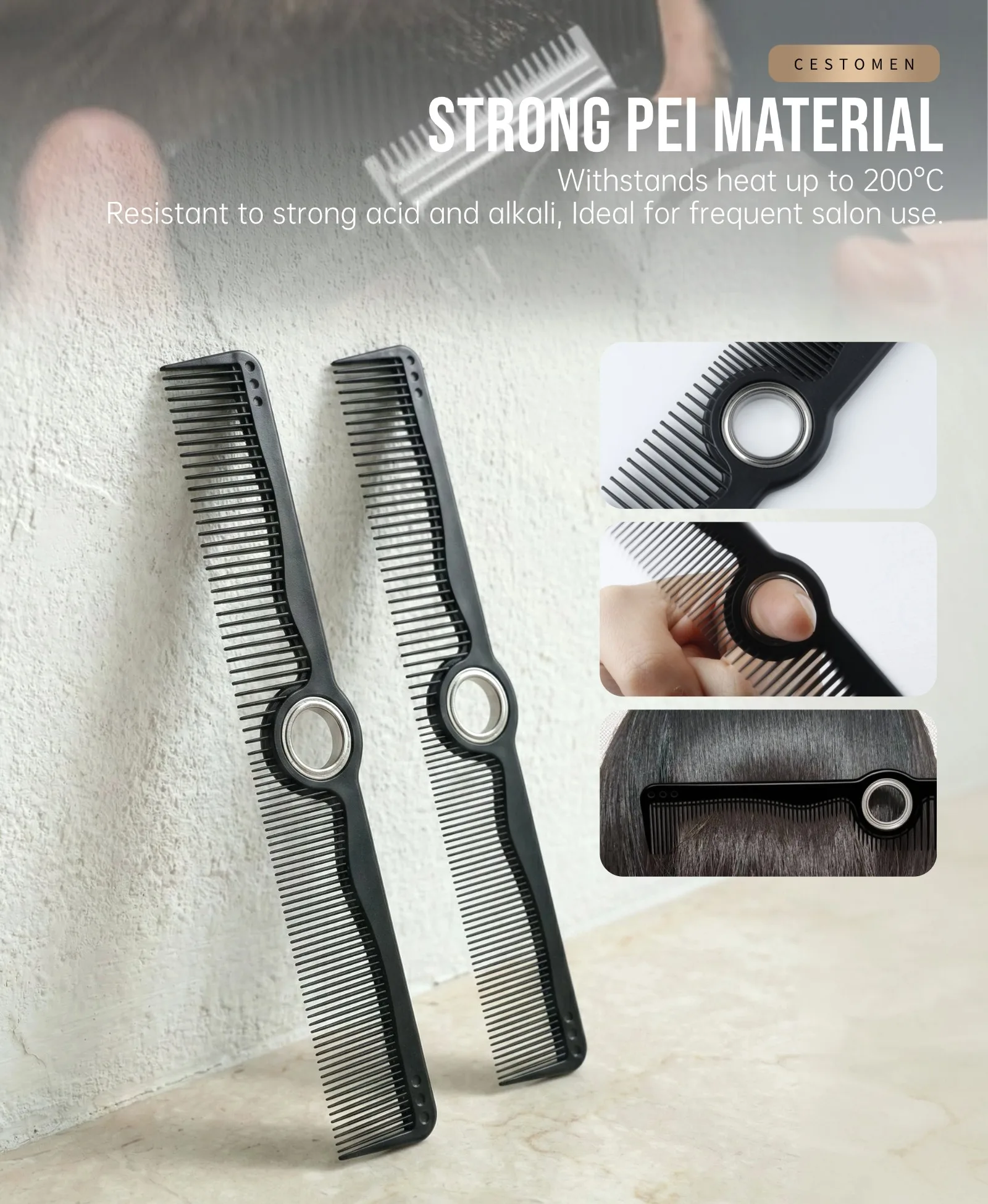 3-teiliges neues Profi-Friseurwerkzeug-Set, drehbare Doppelzahn-Haarschneidekämme, rotierende Mini-Fade-Haarbürste, antistatischer Taper-Kamm zum Stylen – Detail 5