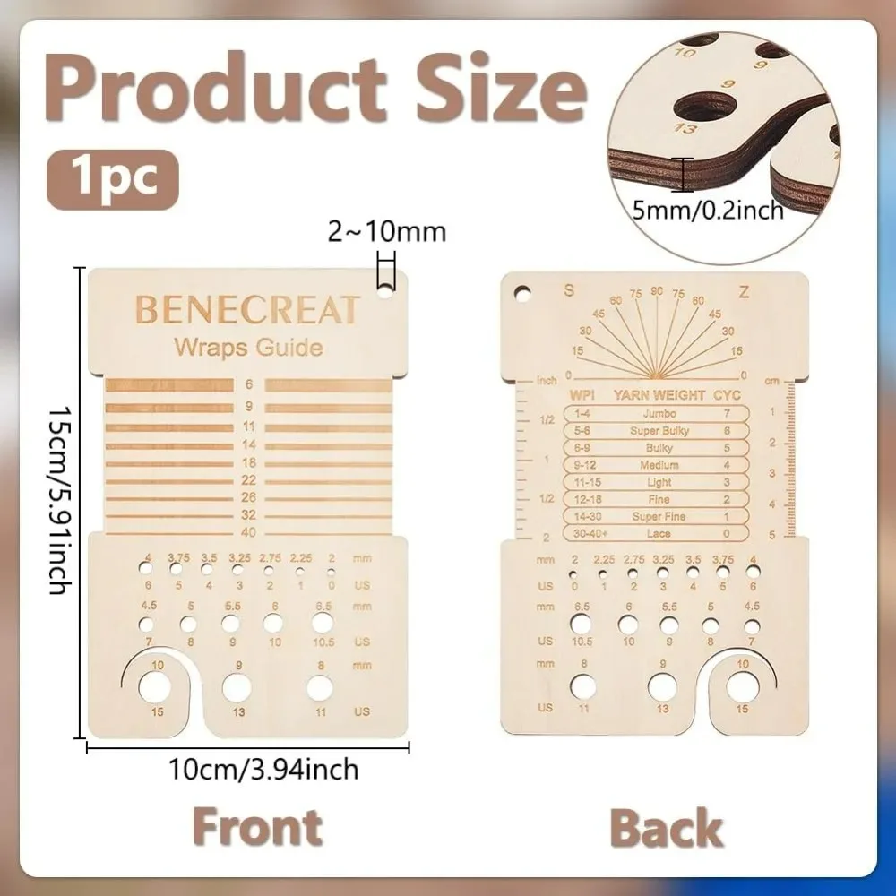 3.9x5.9inch Wooden Knitting Needle Gauge Double Sided Engraving Yarn Wrap Guide Board Knitting Tool for Spinners making kit