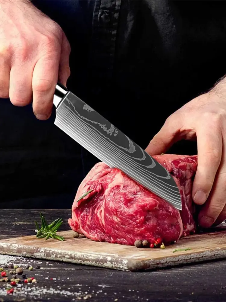 Kitchen Knives Cleaver Meat Fruit Fish Slicing Knife Stainless Steel Boning Knife Butcher Cleaver Laser Damascus Knife Chef Tool