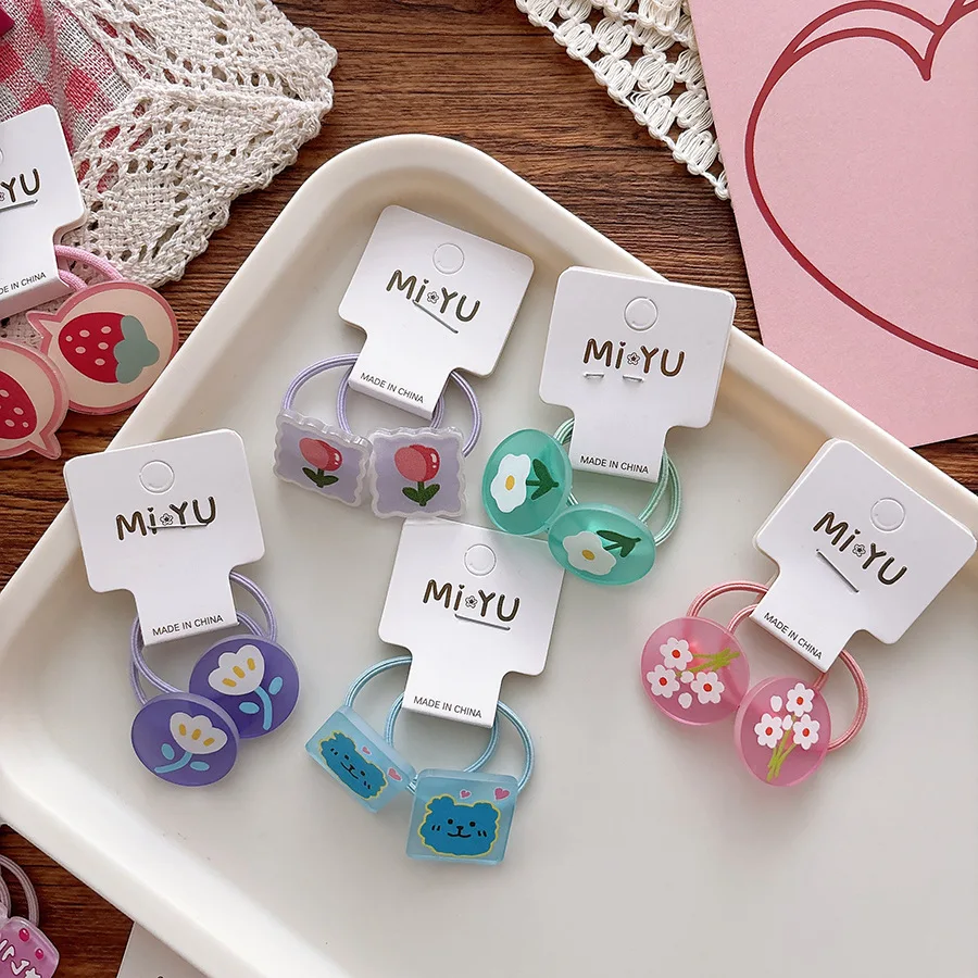 

Acrylic Flower Hair Elastics for Girls Soft Stretchy No Snag Kids Small Hair Ties Cute Cartoon Ponytail Holders 2-Pack