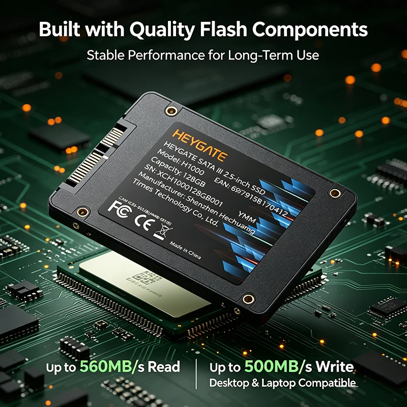 HEYGATE 2.5 Inch SATA III Internal SSD 128GB 256GB 1TB Solid State Drive Up to 560MB/s High Speed Hard Disk for Laptop Desktop