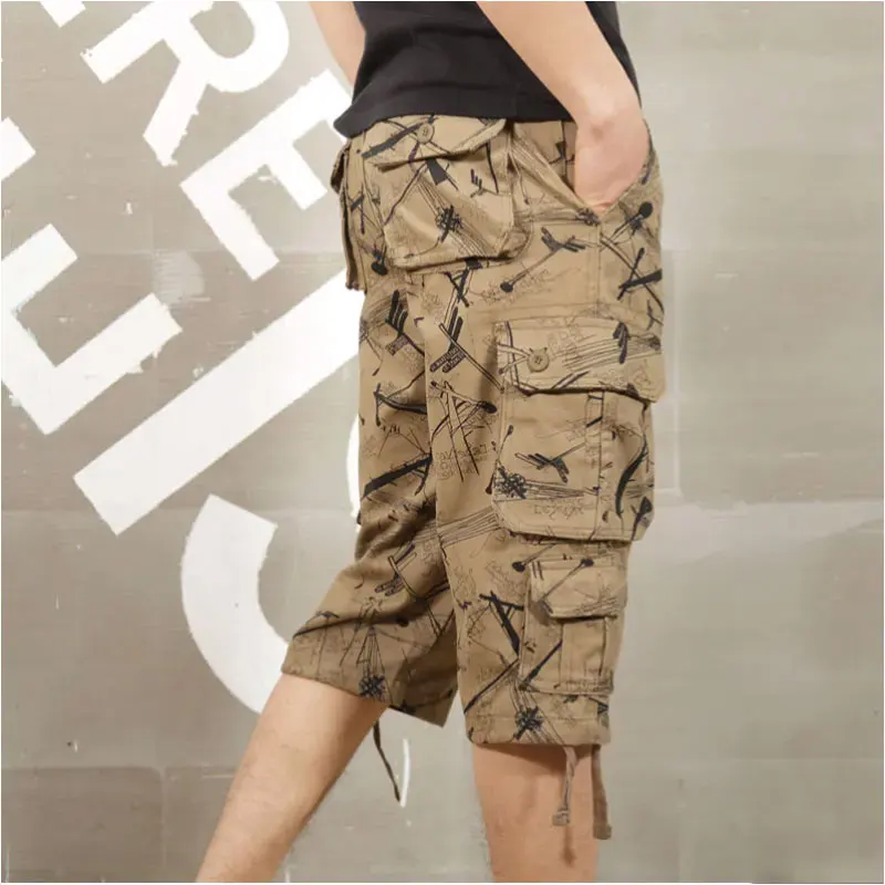 Camouflage Long Length Cargo Shorts New Men Summer Casual Cotton Hot Breeches Baggy Multi Pocket Capri Pants Tactical Short