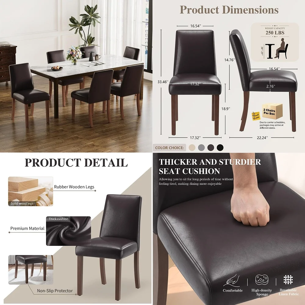

Chairs Set of 6, Modern Dining Room Chairs with Wooden Legs, Faux Leather Upholstered Kitchen Farmhouse Parsons Chairs for Rest