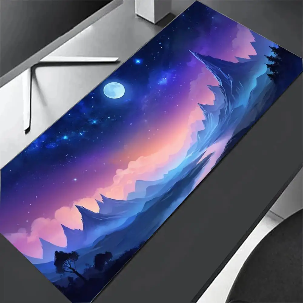 Purple Starry Sky Full Moon Mountain Mousepad Mini Computer Desktop Accessory Speed ​​Extension Large Gaming Mousepads Fantasy