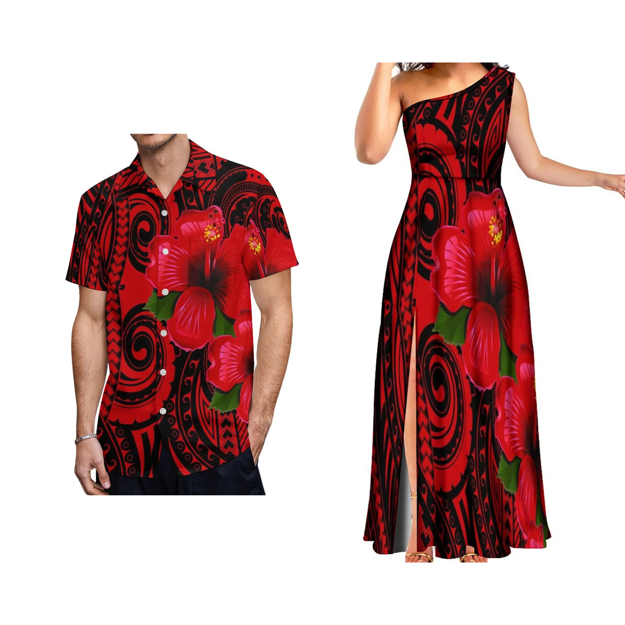 New Wholesale Custom Polynesian Dress Oblique One Shoulder Sleeveless Party Long Dress Women Elegant Slit Island Style Dress