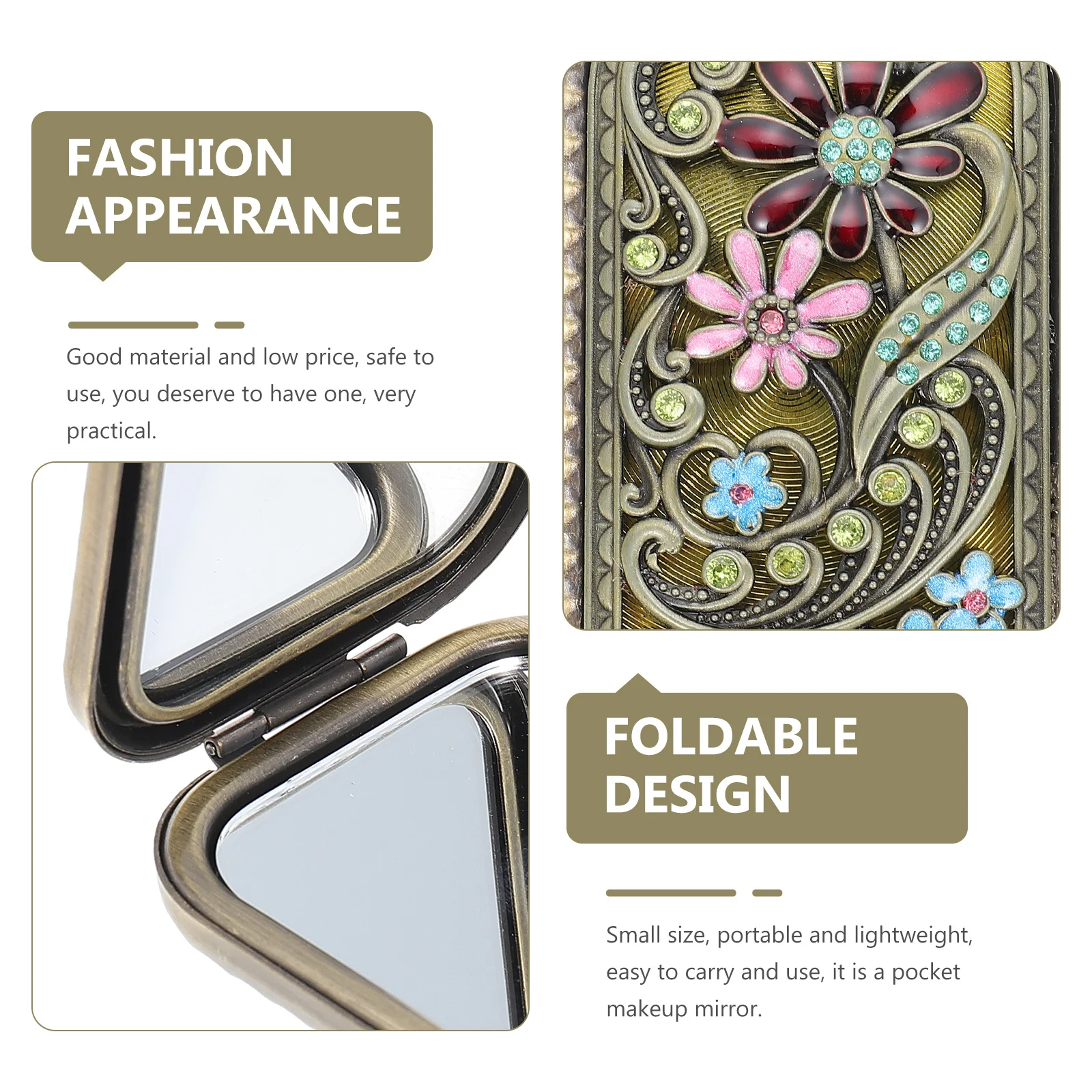 Espelho de maquiagem portátil dobrável de dupla face compacto pequeno espelho de viagem de metal para mulheres menina ferramenta de maquiagem