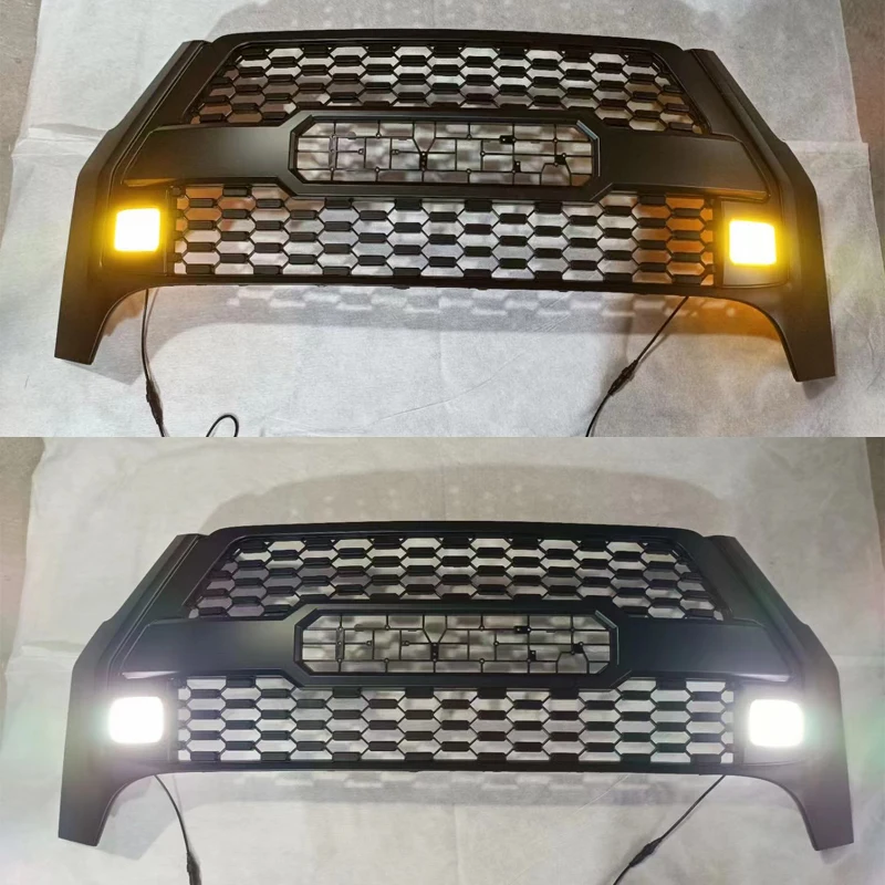 For Toyota Hilux Revo Rocco 2021 Black Front Bumper Grild Replacement ABS Grille With LED Pick Up Accessories High Quality