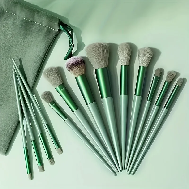 Conjunto de pincéis de maquiagem sintéticos macios de 13 peças, inclui blush, base, sombra, pincéis labiais, cabo ergonômico, plástico abs durável