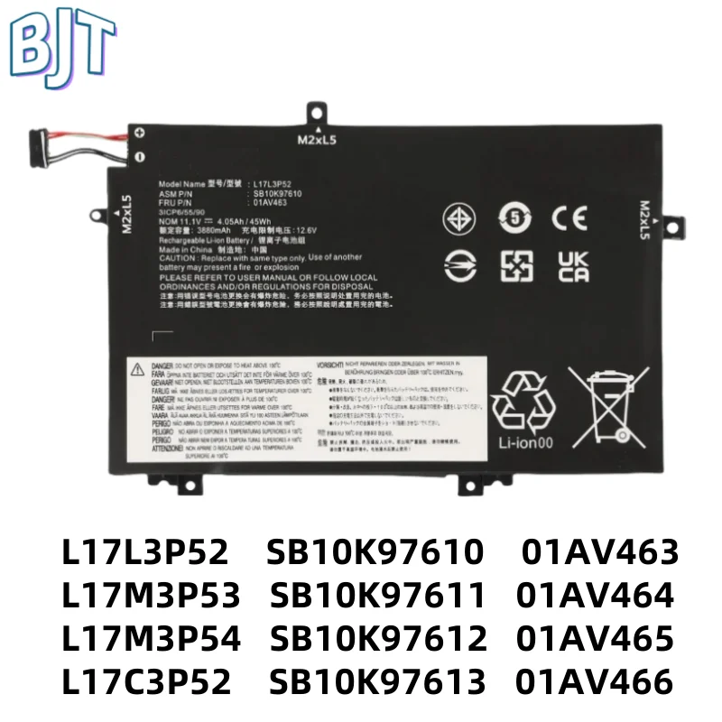 

11.1V 45Wh New 01AV463 01AV464 01AV465 01AV466 L17L3P52 L17M3P53 L17L3P54 L17C3P52 Battery For Lenovo ThinkPad L480 L580 Lithium