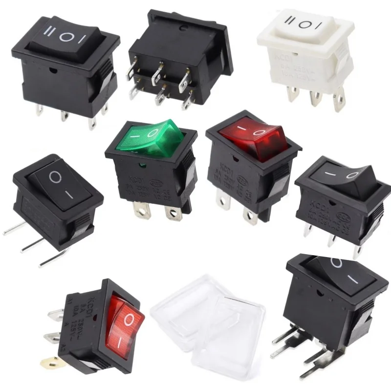 10pcs KCD1 Boat Rocker Switch 15*21mm ON-OFF 2/3/4/6Pin with Light 6A/250V 10A/125V  Power Button KCD1-101 2/3Position