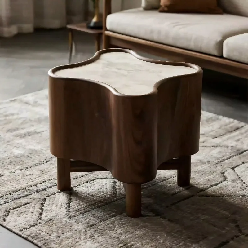 Black walnut solid wood edge table, new Chinese-style living room corner table, special-shaped modern simple rock slab table