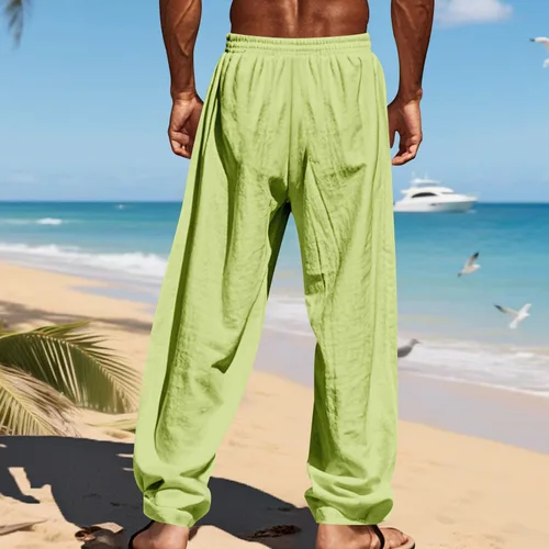 Imagen 2 del producto Pantalones de yoga de lino transpirable de 16 colores para hombre, ropa deportiva informal holgada para primavera/verano 2025, estilo europeo y americano