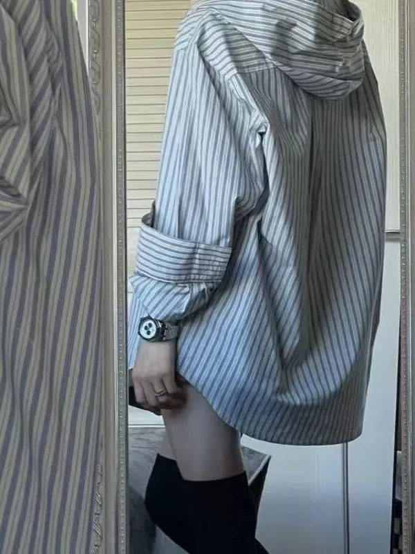 

Loose Striped Long Sleeve Women's Shirt Spring Autumn Korean Style Casual Hoodie Jacket Comfortable Breathable Fashion Top