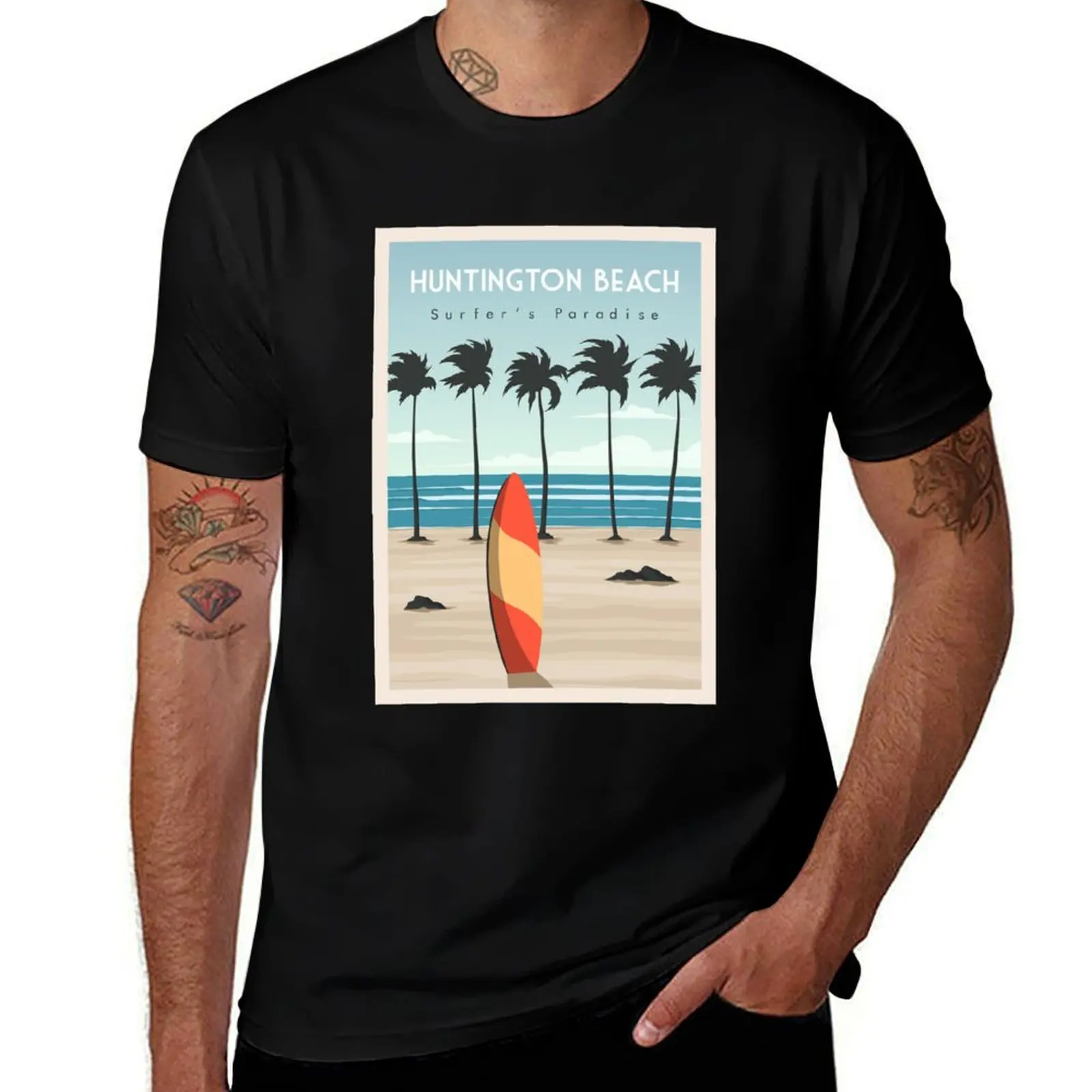 Huntington Beach surf beach T-Shirt Basic Plain Tee for Spring and Summer