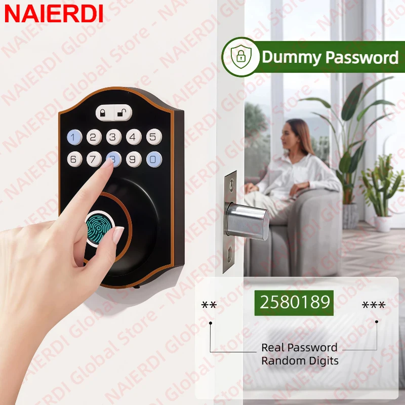 NAIERDI Smart Deadbolt Lock Fingerprint Keyless Entry Door Lock Tuya Remote Control Digital Password Lock Electronic Smart Lock