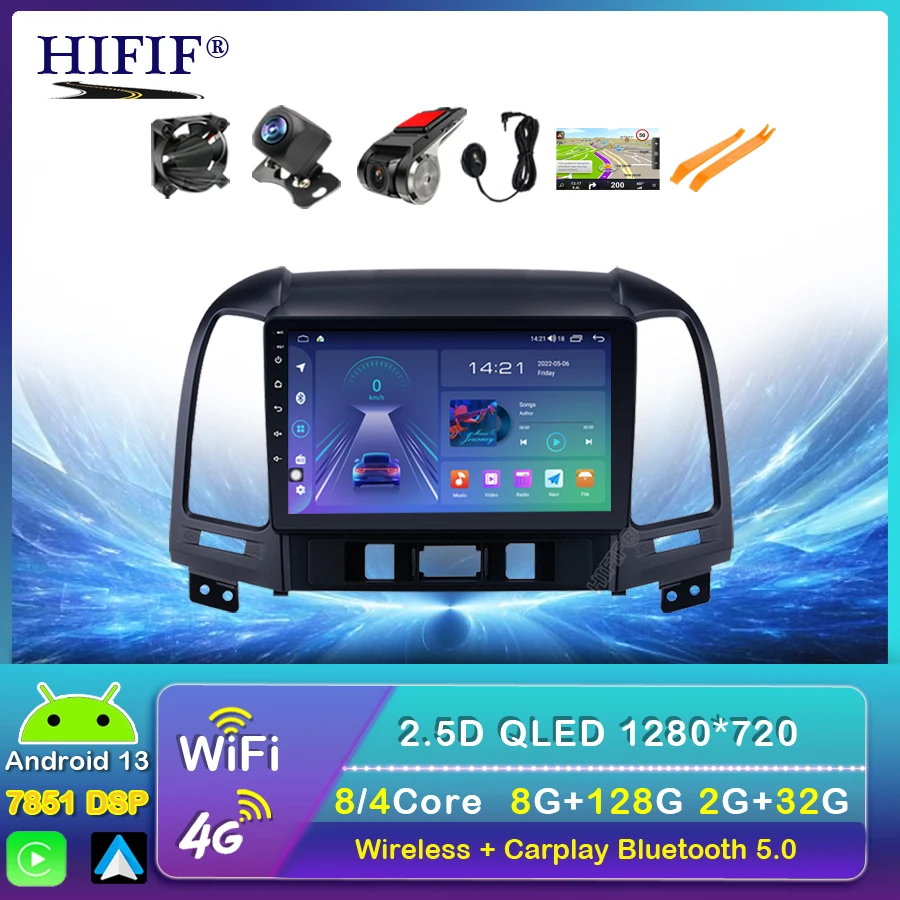 

For Hyundai Santa Fe 2 2006-2012 2+32G Android 13 9" 2din Car Radio Multimedia Stereo Audio Player GPS Head Unit HiFi