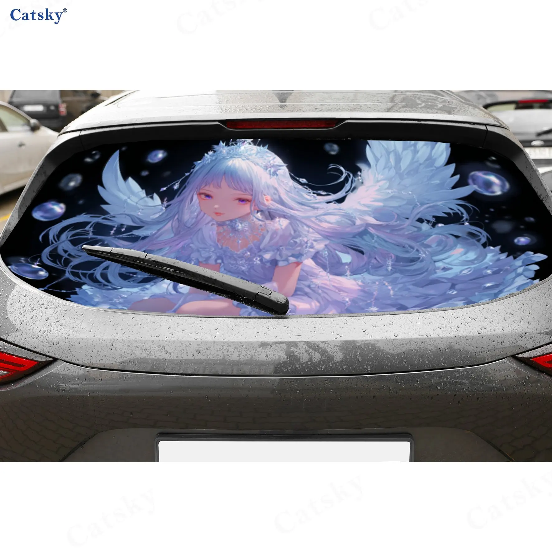 Wings Ice and Snow Princess PVC Perforated Car Vinyl Wrap, Durable Car Rear Windshield Sticker, Waterproof Car Rear Window Decal